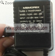 NEW 6V 200mA Memorex T4126-06D-600 Ac Adapter