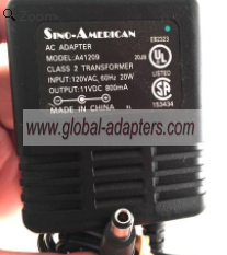 NEW 11V 800mA Sino-American A41209 Power Supply Adapter Charger - Click Image to Close
