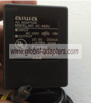 NEW 6V 300mA Aiwa Ac-A62U Power Supply AC Adapter