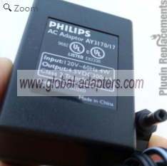 NEW 4.5V 300mA Philips AY3170/17 Power Supply Adapter - Click Image to Close