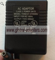 NEW 7V 500mA YHAD-41-070500U Class 2 Power Supply AC Adapter