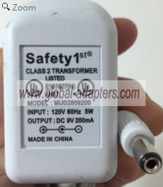 NEW 9V 200mA Safety 1st MUD2809200 Power Supply Adapter - Click Image to Close