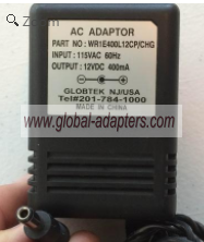NEW 12V 400mA Globtek WR1E400L12CP/CHG AC Adapter