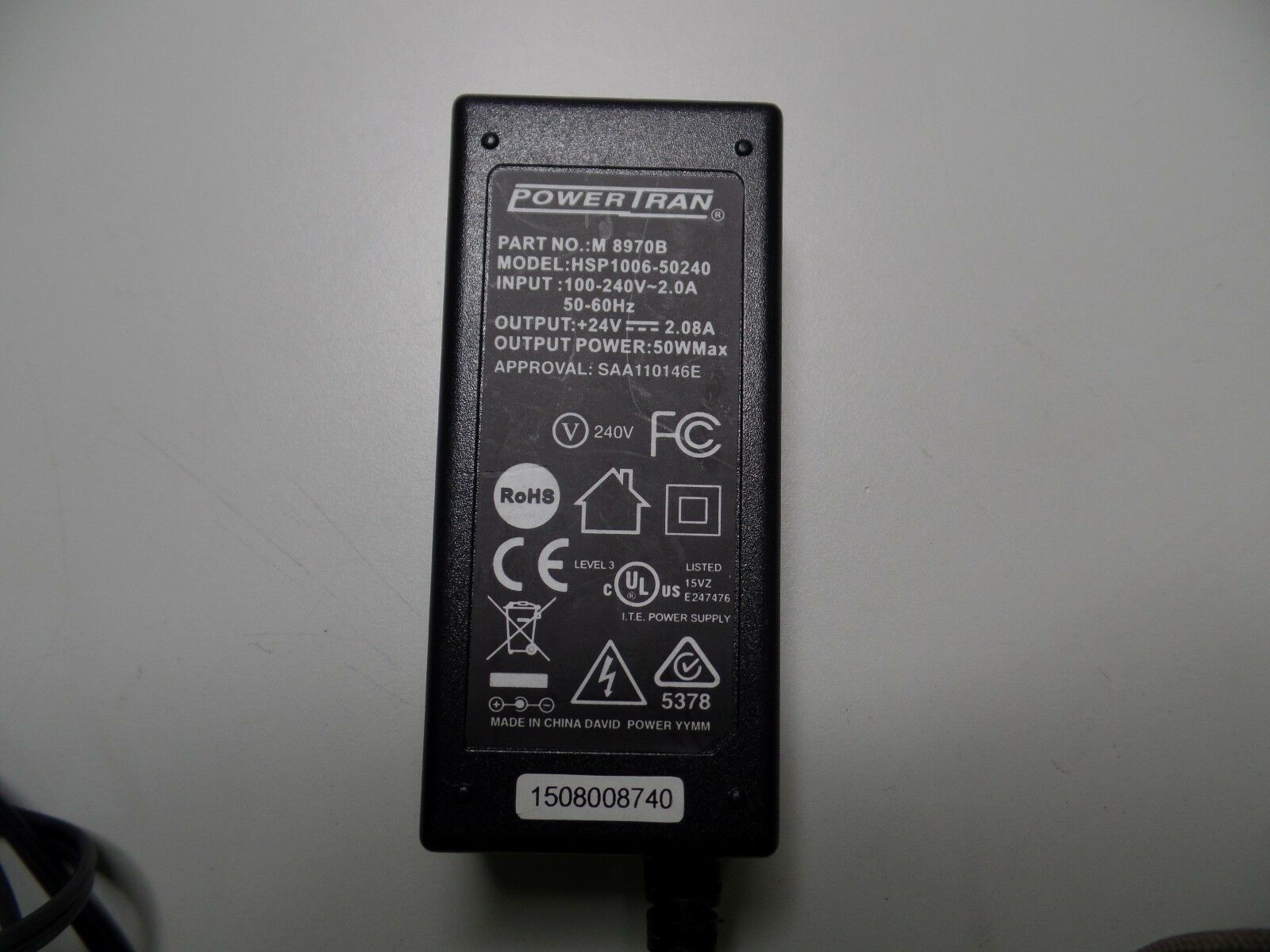 Powertran M 8970B HSP1006-50240 24V 2.08A AC Adapter 2.1mm DCJack for Appliances Specification: Ma