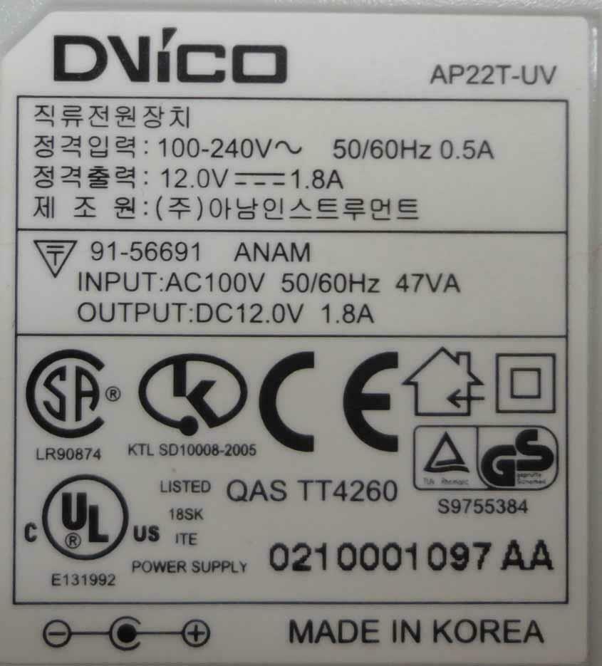 Original Genuine DVICO AP22T-UV 91-56691 AC Adapter 12V - 1.8A Output Current: 1.8A Compatible Br