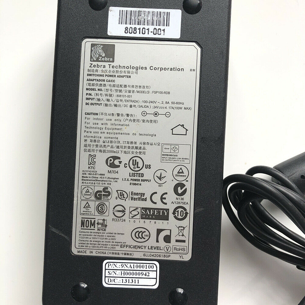 24V 4.17A 100W SWITCHING AC Power Supply Adapter FSP100-RDB For Zebra Connector B: 3-Contact AC M - Click Image to Close