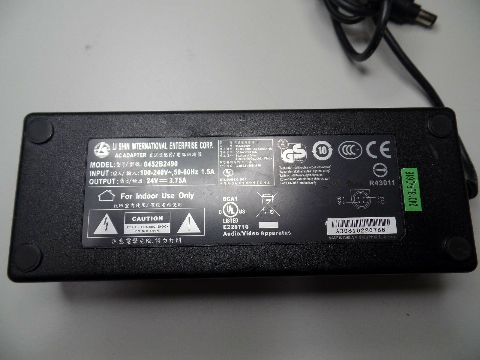 Genuine Li Shin International Enterprise Corp 0452B2490 24V 3.75A Adapter Condition: new Specific