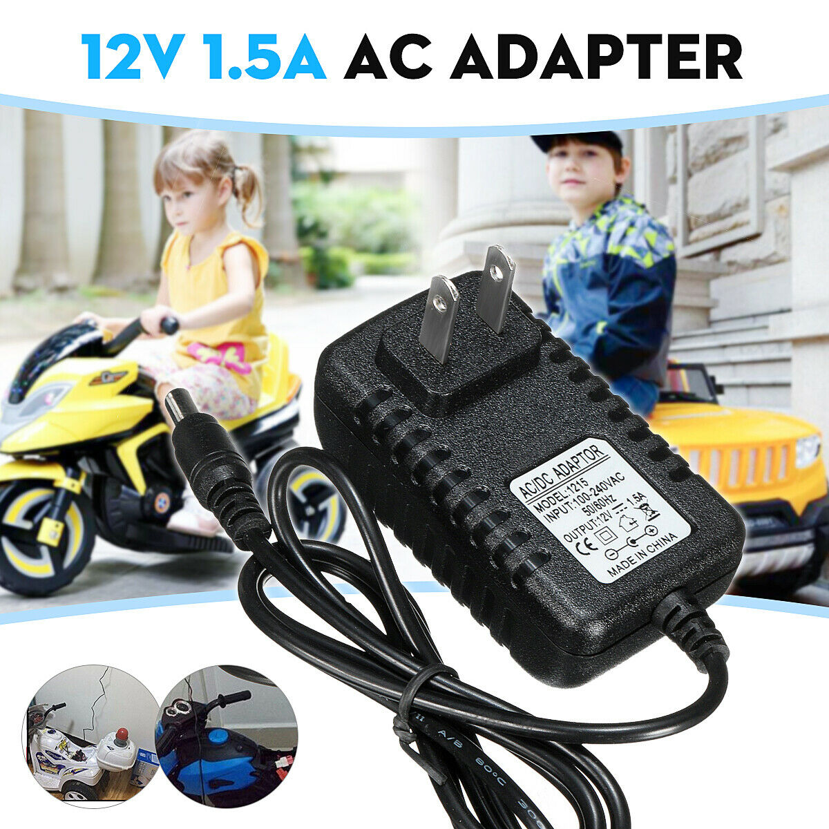 12V 1A Battery Charger Adapter For Kids ATV Quad Ride On Cars Motorcycle Brand: universal MPN: ME - Click Image to Close