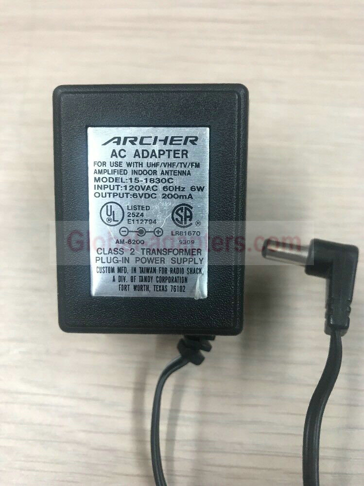 NEW 6V 200mA ARCHER 15-1830C AC Adapter - Click Image to Close