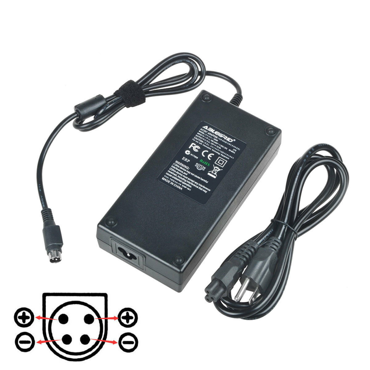 4-Pin AC Adapter Charger for Dell FSP150-AHAN1 LCD 9NA1350204 Power Cord Mains Construction: 100% B