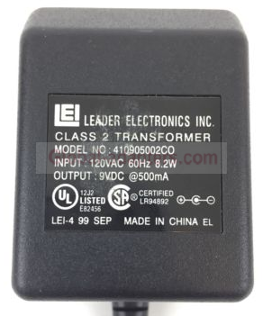New 9V 500mA LEI Leader Electronics Inc 410905002CO AC Adapter