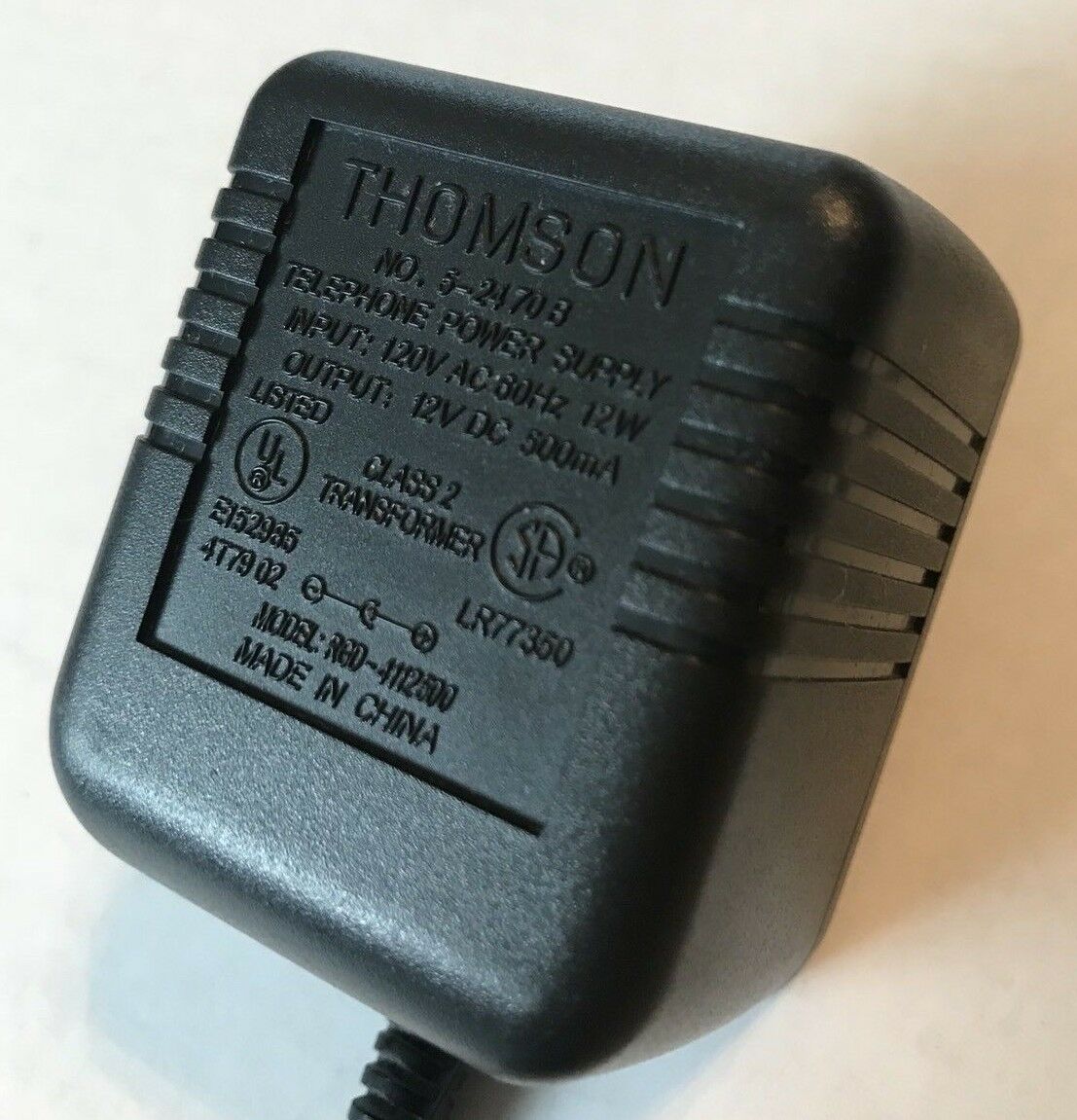New 12V 500mA Thompson 5-2470B Class 2 Transformer Ac Adapter