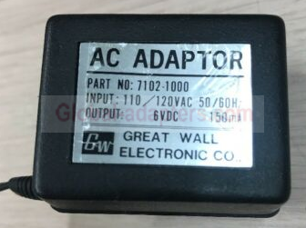 New 6V 150mA Greatwall Electronics 7102-1000 AC Adapter