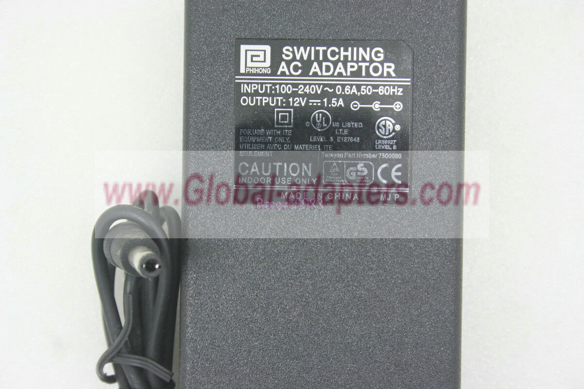 NEW 12V 1.5A PHIHONG 7500080 AC Adapter - Click Image to Close