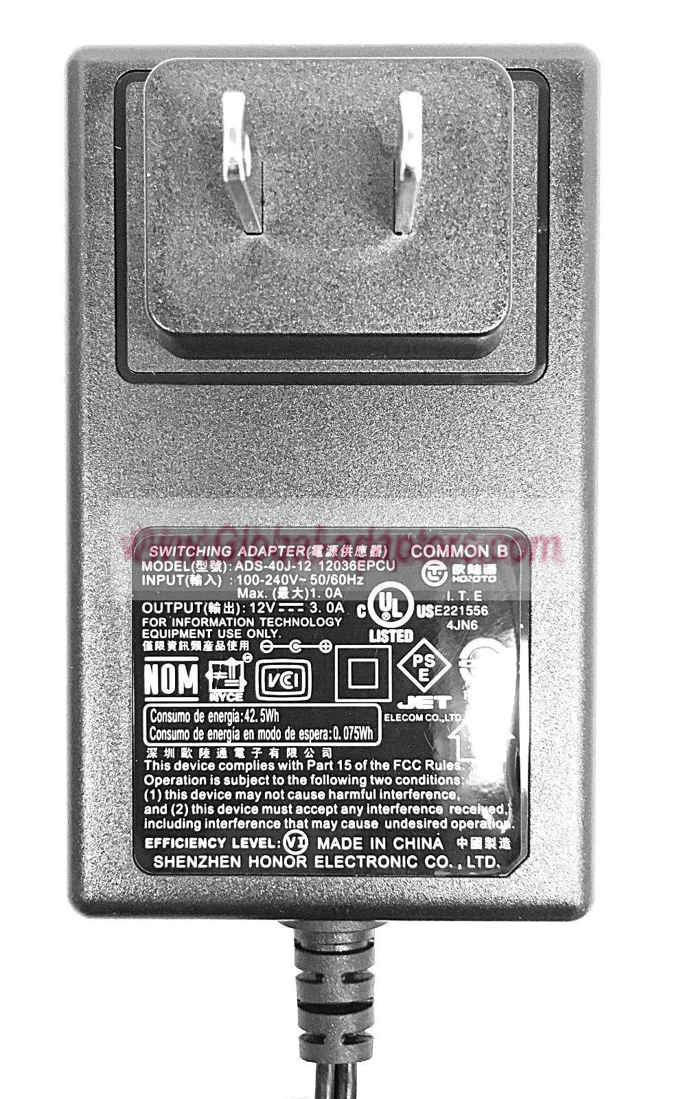 NEW 12V 3A ADS-40J-12 Honor Electronic AC Adapter