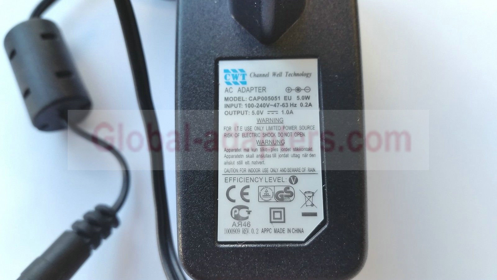 NEW 5V 1A CHANNEL WELL TECHNOLOGY CWT CAP005051 EU AC ADAPTER 52-01020004G000 - Click Image to Close