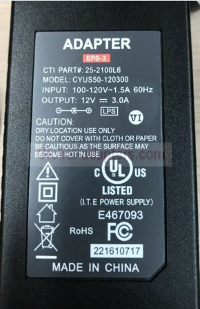 NEW 12V 3A EPS-3 CYUS50-120300 AC Power Supply Adapter - Click Image to Close
