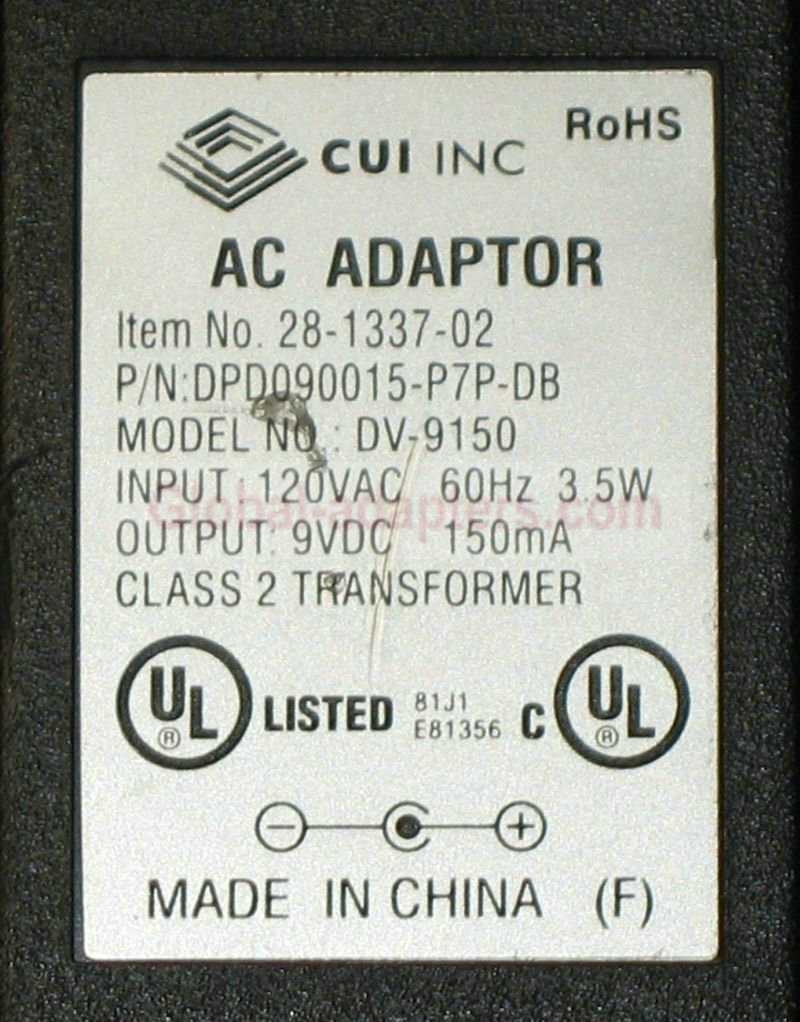 New 9V 150mA CUI Inc. DPD090015-P7P-DB DV-9150 Power Supply AC ADAPTER - Click Image to Close