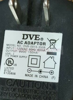 New 9V 150mA DVE DVR-0915-3508 AC Adaptor