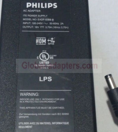 New 16V 3.75A PHILIPS EADP-60BB B AC ADAPTER