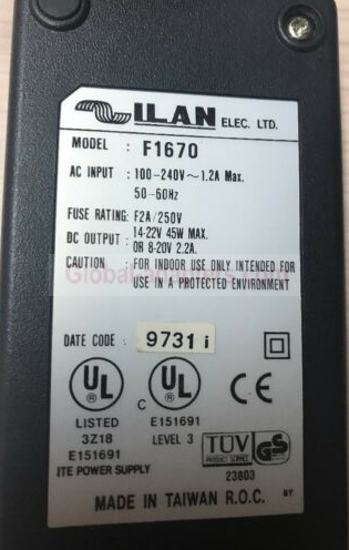 NEW 8-20V 2.2A ILAN F1670 Type C Universal Power Supply Adapter - Click Image to Close