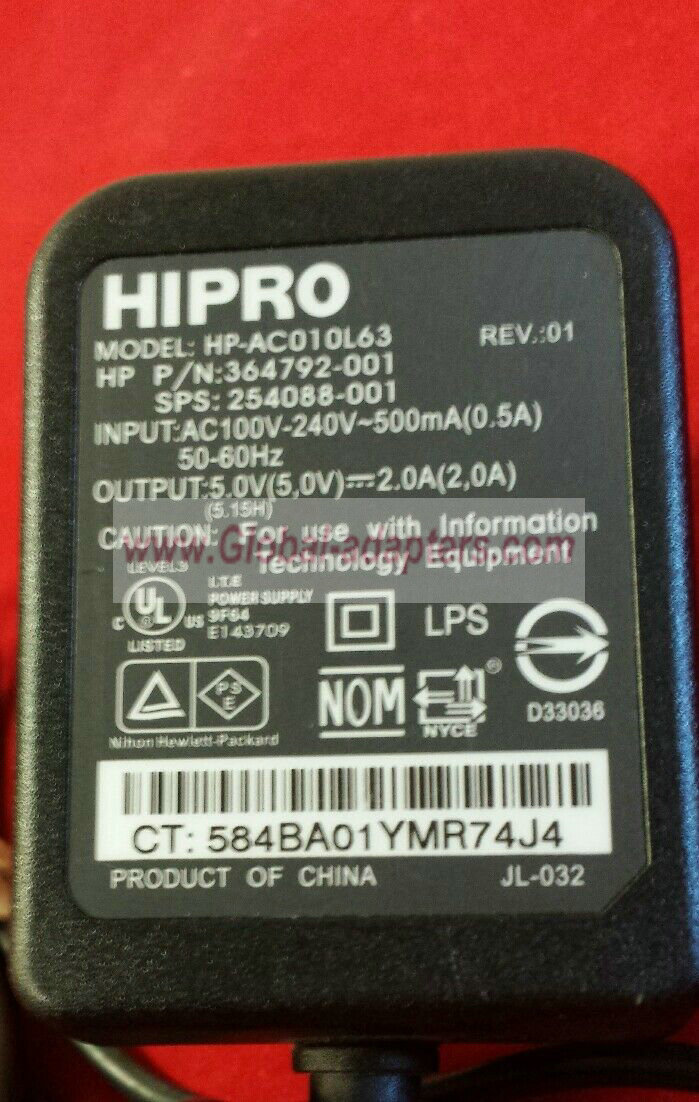 NEW 5V 2A HIPRO HP-AC010L63 364792-001 AC ADAPTER