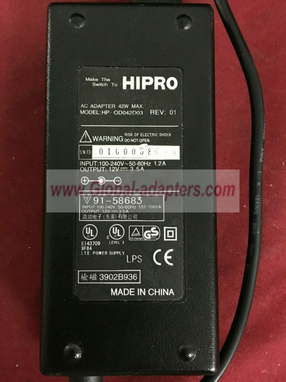 NEW 12V 3.5A Hipro HP-OD042D03 AC Adapter