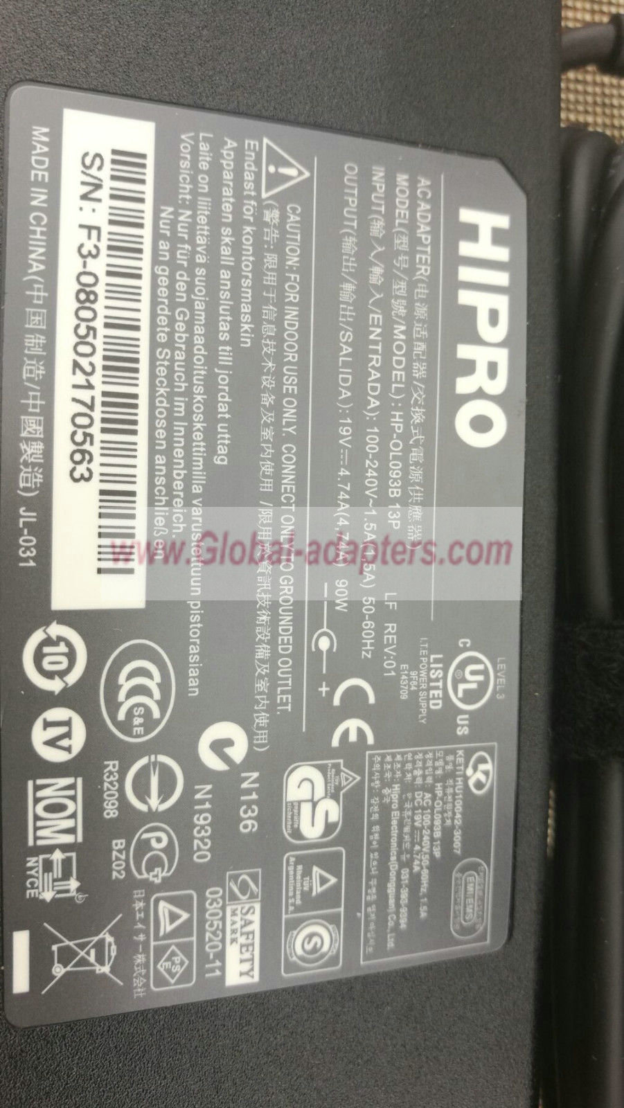 NEW 19V 4.74A HIPRO HP-OL093B 13P Laptop Ac Adapter