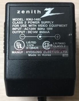 NEW 14V 850mA Zenith KNU-1485 AC Power Supply Adapter