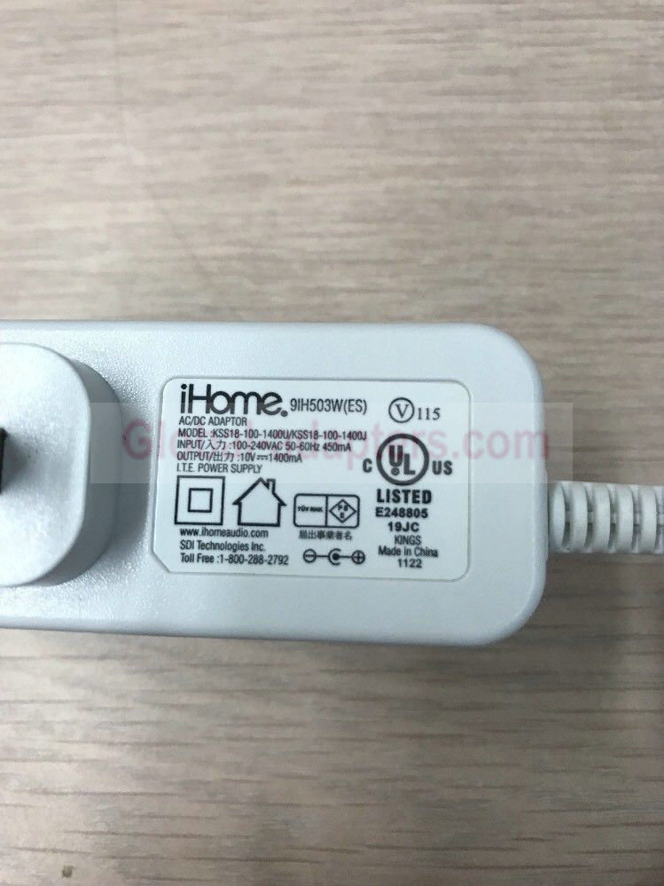 NEW 10V 1.4A iHome AC/DC KSS18-100-1400U 9IH503C Power Supply Adapter - Click Image to Close