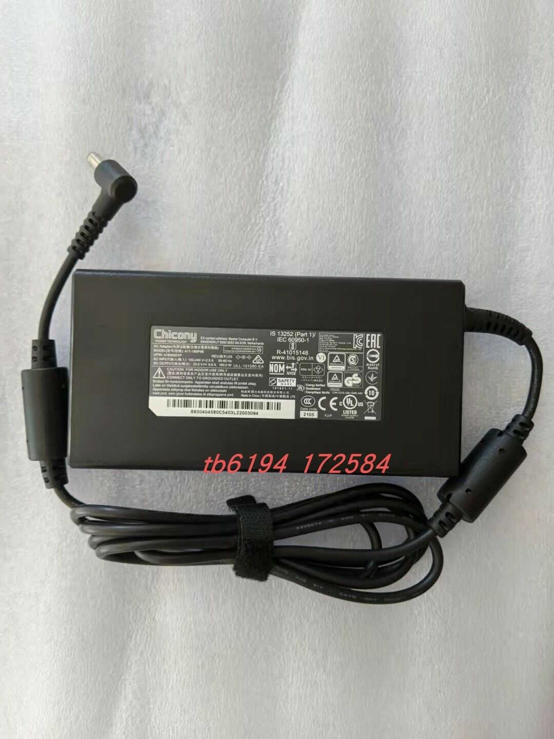 New Original OEM MSI GF65 Thin 10UE-279CA A17-180P4B Chicony 180W 20V AC Adapter Compatible Brand - Click Image to Close