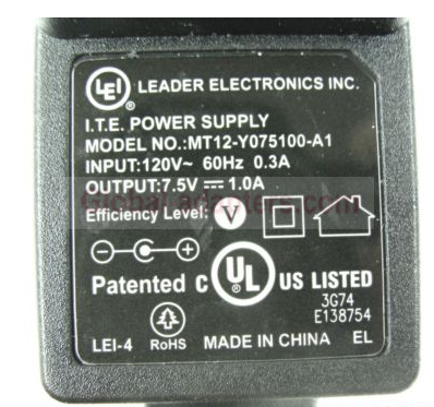 NEW 7.5V 1A MT12-Y075100-A1 LEADER ELECTRONICS LEI-4 AC ADAPTER