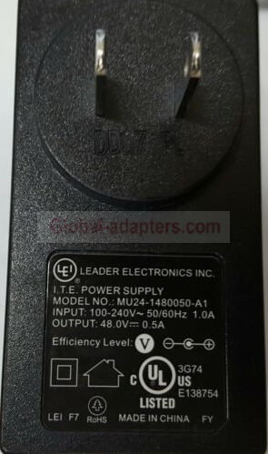 New 48V 0.5A LEI MU24-1480050-A1 Leader Electronic Inc AC Adapter