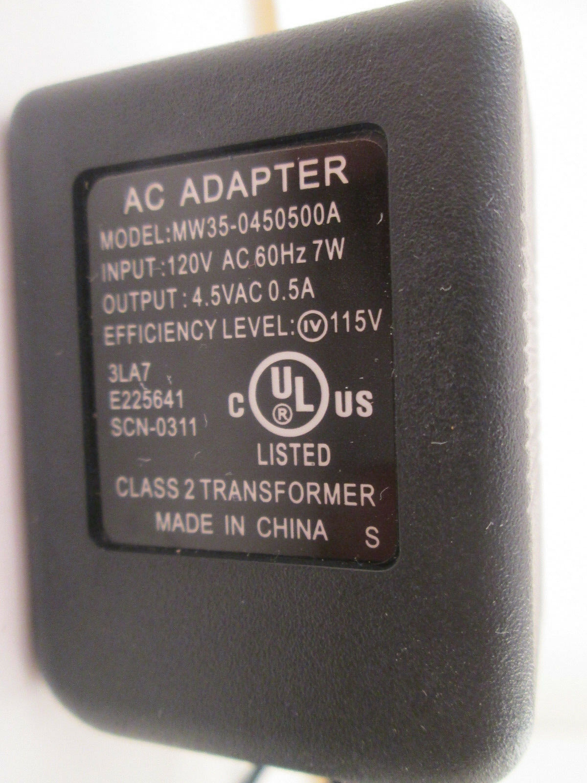 New 4.5V 0.5A MW35-0450500A Class 2 Transformer Ac Adapter - Click Image to Close