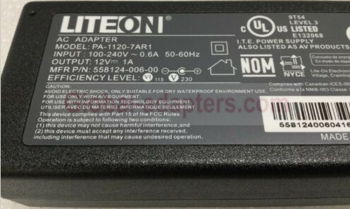 New 12V 1A LITEON PA-1120-7AR1 5581240-006-00 AC Adapter - Click Image to Close