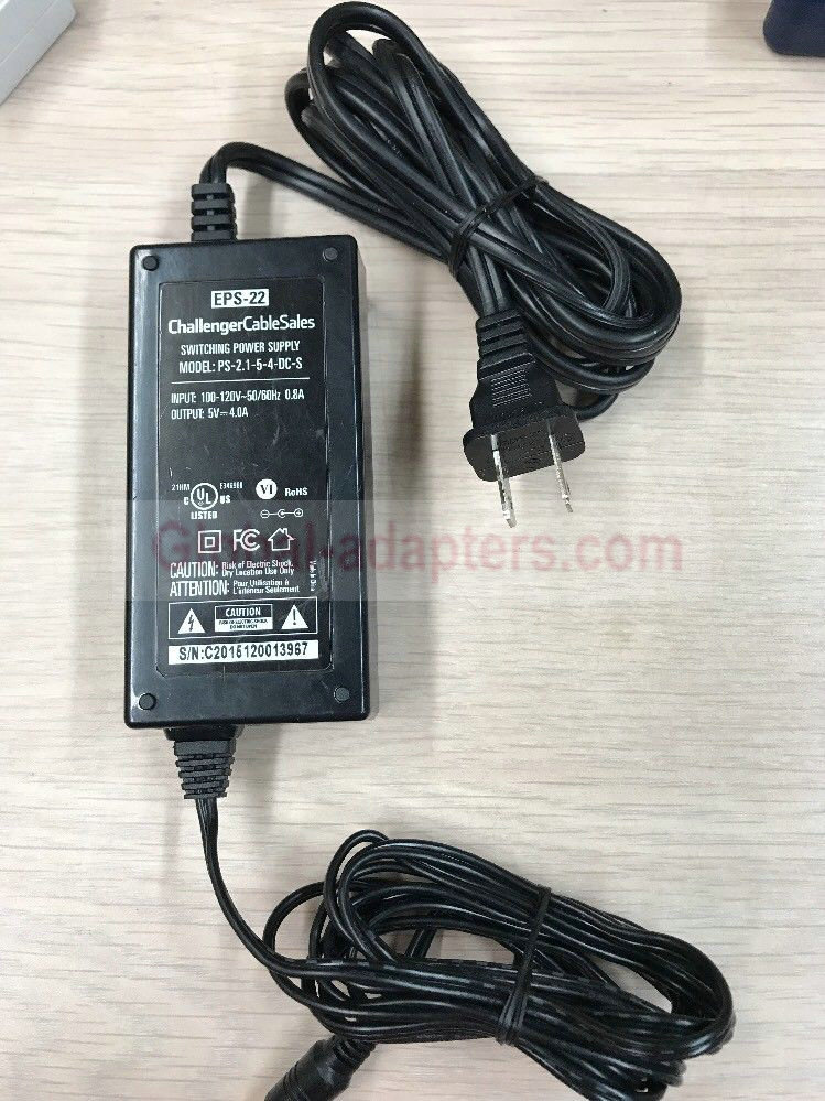 NEW 5V 4A ChallengerCableSales PS-2.1-5-4-DC-S AC Adapter