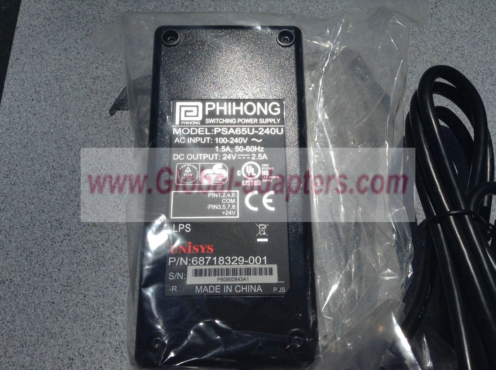 NEW 24VDC 2.5A PhiHong PSA65U-240U 68718329-001 AC/DC Power Supply Adapter - Click Image to Close