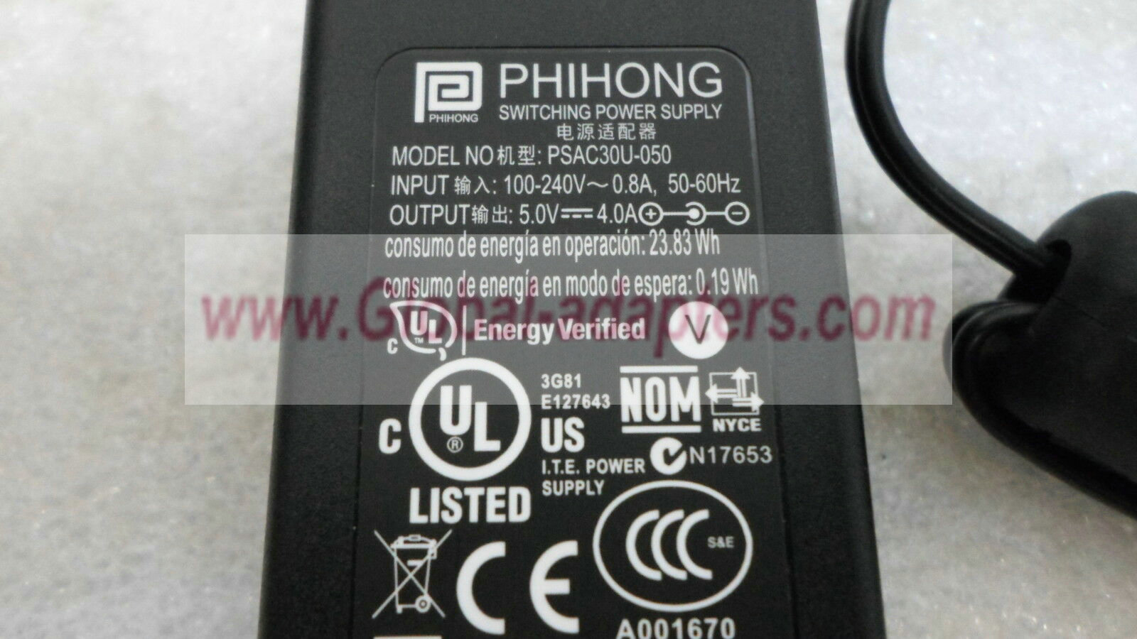 NEW 5V 4A Phihong PSAC30U-050 Switching Power Supply AC Adapter