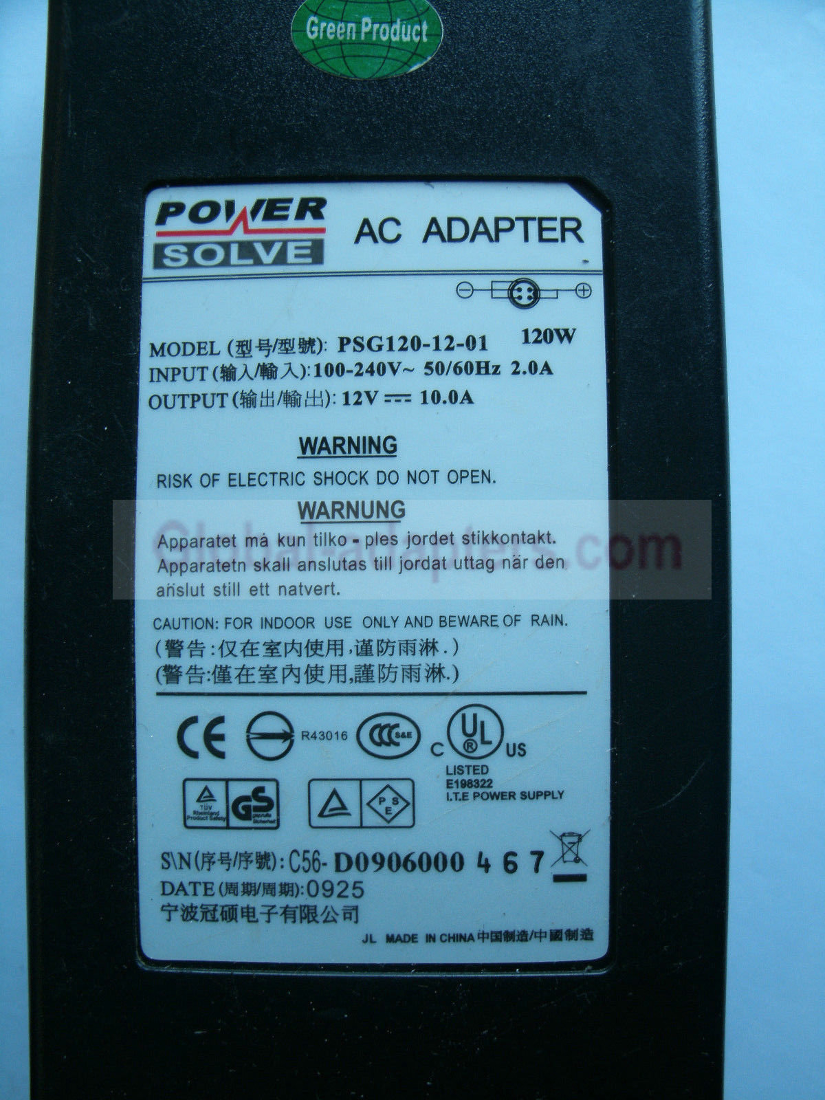 NEW 12V 10A POWER SOLVE PSG120-12-01 AC ADAPTER - Click Image to Close