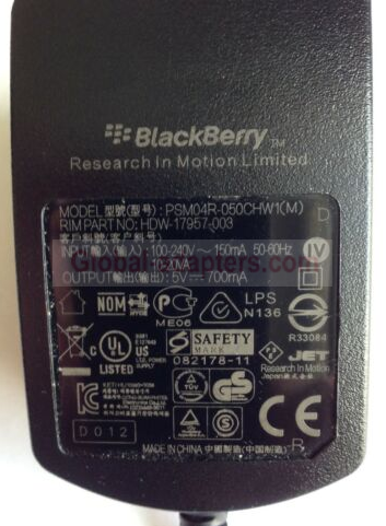 New 5V 700mA Blackberry PSM04R-050CHW1 AC Adapter