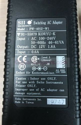 NEW 12V 1.8A SEIKO INSTRUMENTS SII PW-4012-W1 AC Power Supply Adapter