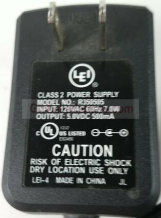 New 5V 500mA LEI R350505 AC Power Supply Adapter - Click Image to Close