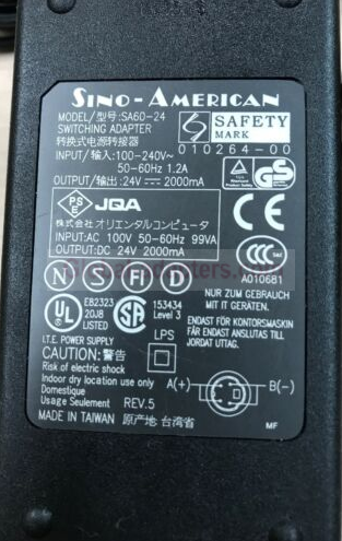 NEW 24V 2A Sino-American SA60-24 Switching Power Supply 4 Pin Adapter - Click Image to Close