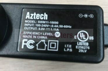NEW 9V 1.11A Aztech SWM11-10090 SWM1110090 AC/DC Power Supply Adapter - Click Image to Close