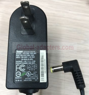 NEW 9V 2A Sunny SYS1308-1809-W2 AC Power Supply Adapter Charger - Click Image to Close