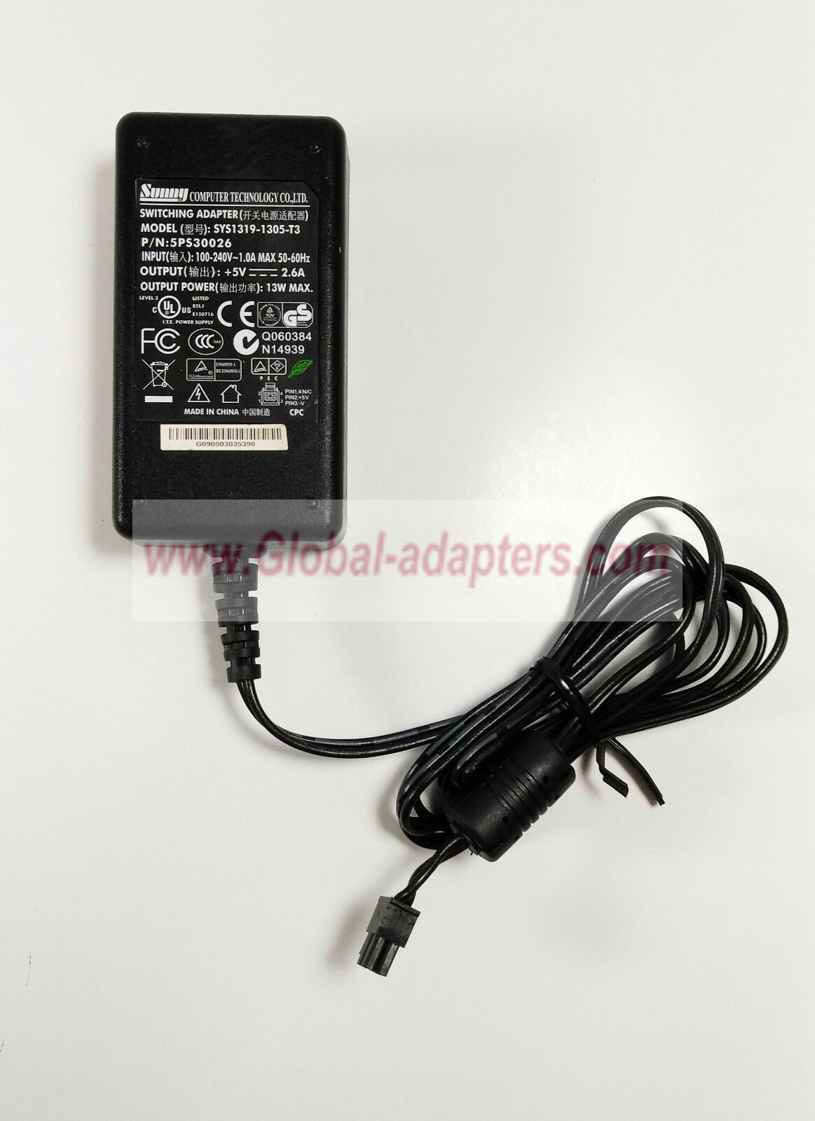 NEW 5V 2.6A Sunny SYS1319-1305-T3 5PS30026 4PIN Switching AC Adapter