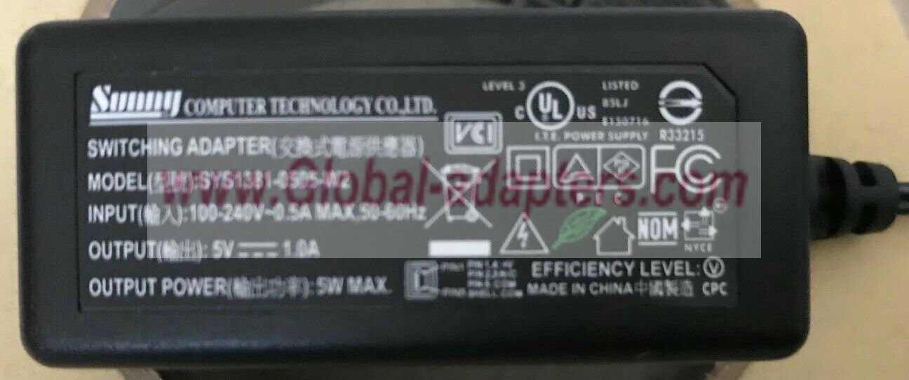NEW 5V 2A Sunny SYS1381-0505-W2 AC Adapter - Click Image to Close