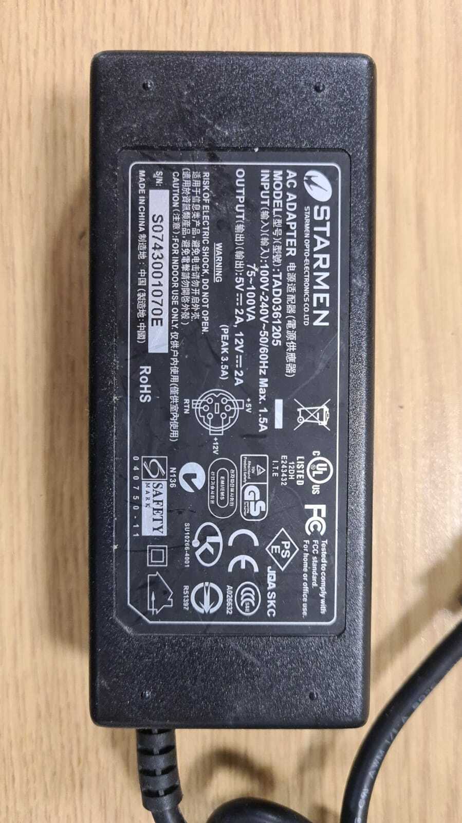 Genuine Starmen 5V 12V 2A 4-Pin AC Power Supply Adapter Charger PSU TAD0361205 Colour: Black Comp