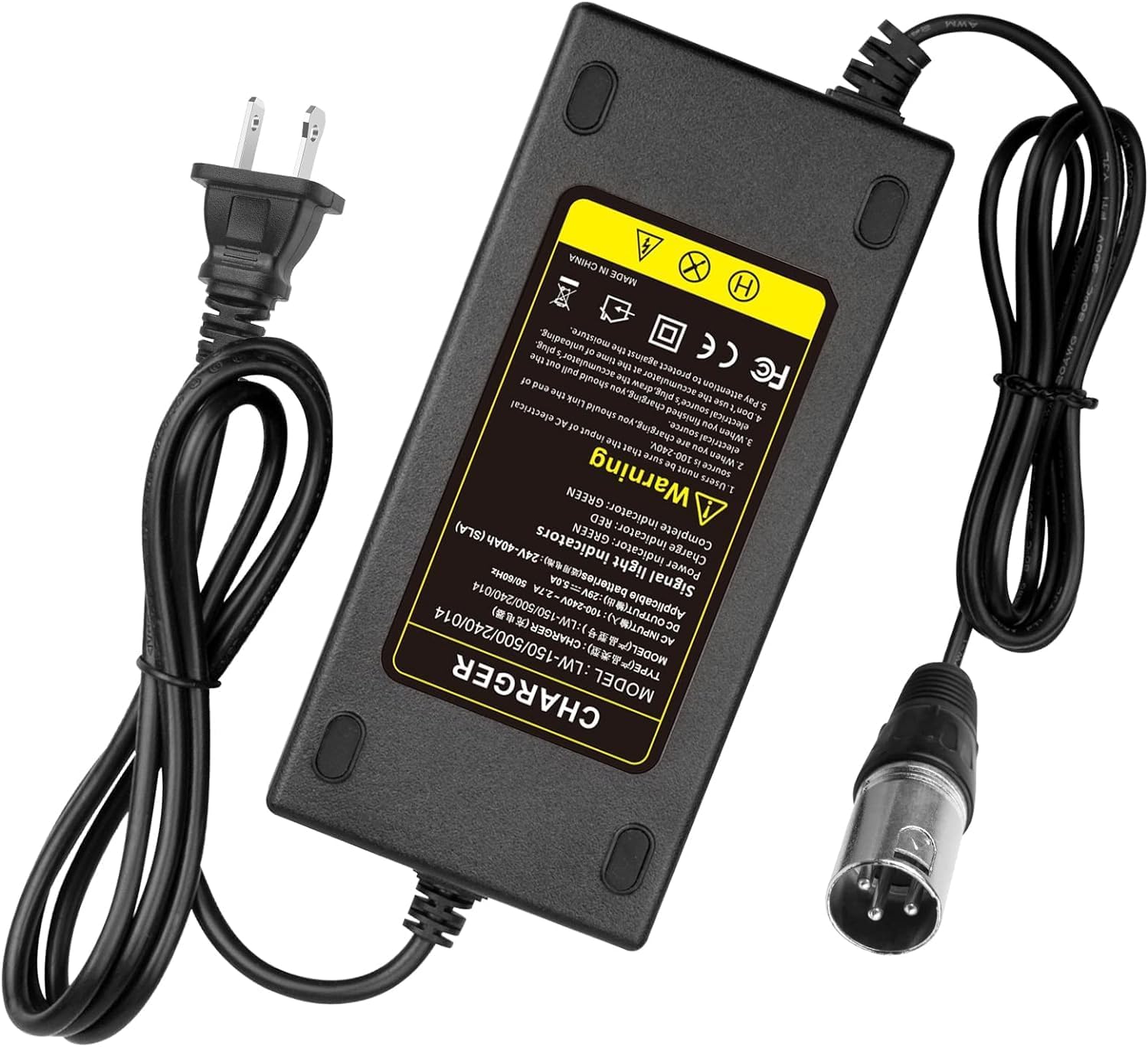 24V 5A Lead Acid Battery Charger 3-Pin Male XLR Connector for Electric Bike, Wheelchair, Mobility EA