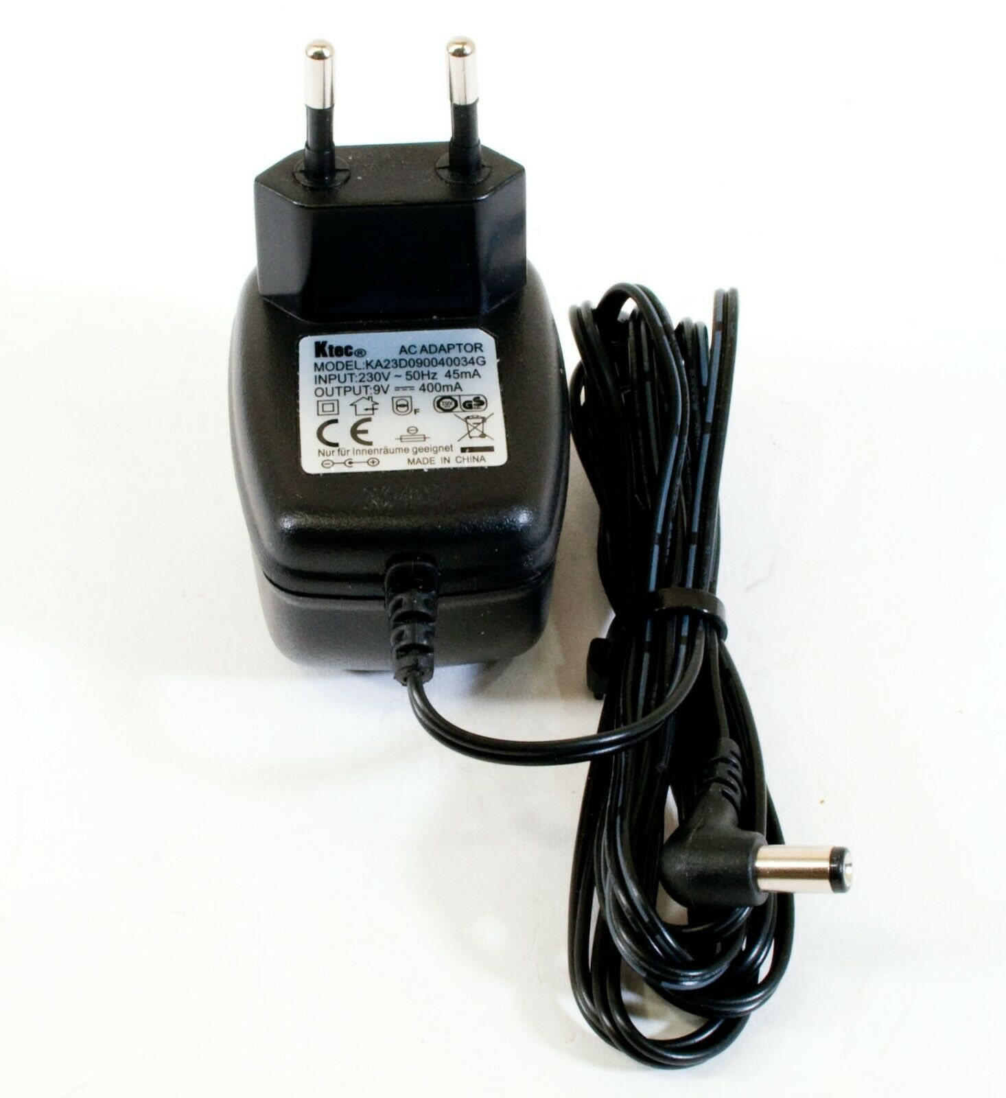 Ktec KA23D090040034G AC Adapter 9V 400mA Original Power Supply Output Current: 400 mA Voltage: 9 V